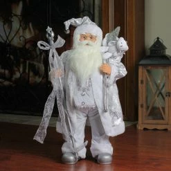 Northlight 24" Silver And White Santa Claus With Staff And Gift Bag Christmas Figure -Northlight Shop northlight e85381 3 94991.1665432996