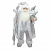 Northlight 24" Silver And White Santa Claus With Staff And Gift Bag Christmas Figure