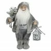 Northlight 12" Gray And White Standing Santa Claus Christmas Figurine With Bag And Lantern