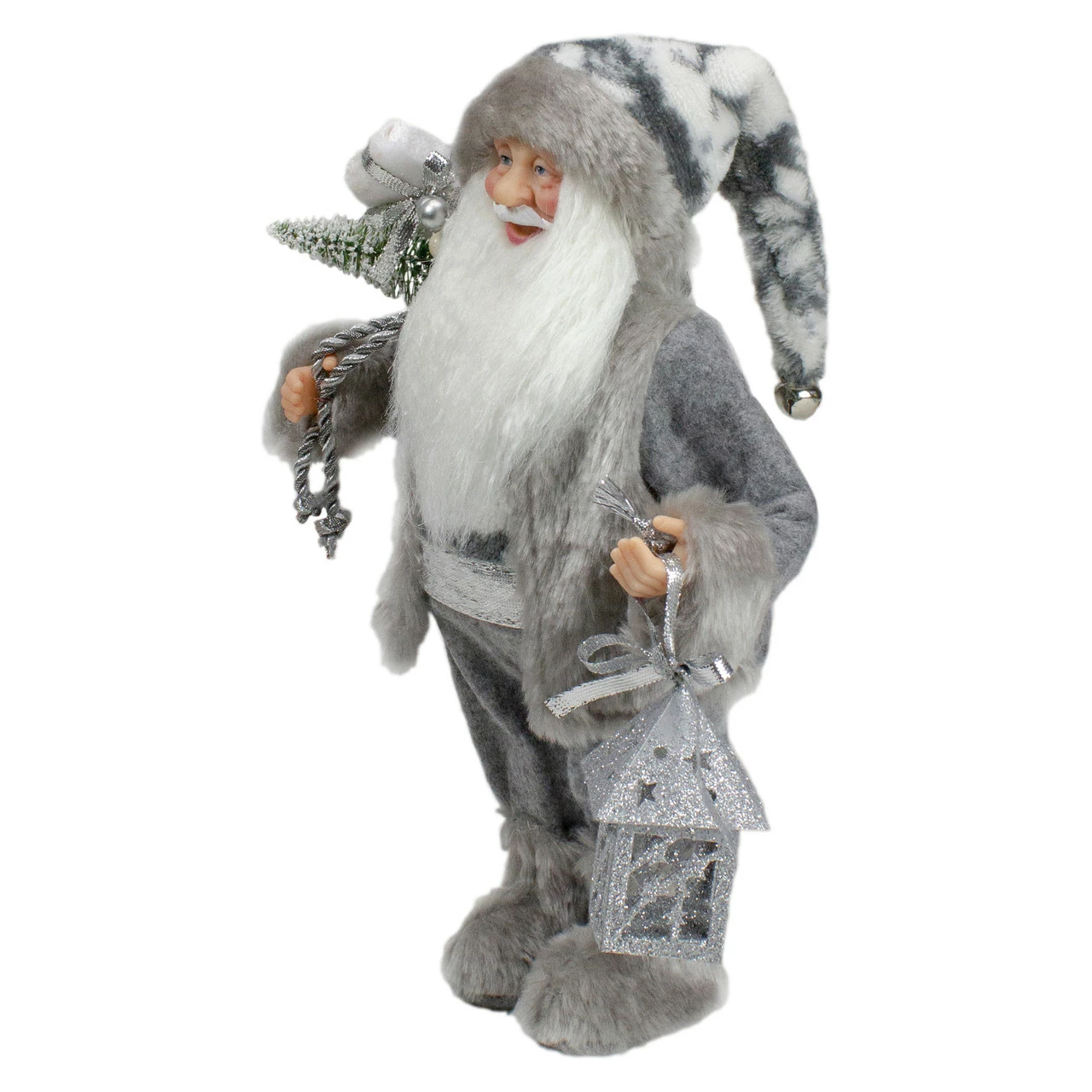 Northlight 12" Gray And White Standing Santa Claus Christmas Figurine With Bag And Lantern 3 Northlight 12" Gray And White Standing Santa Claus Christmas Figurine With Bag And Lantern - Image 3