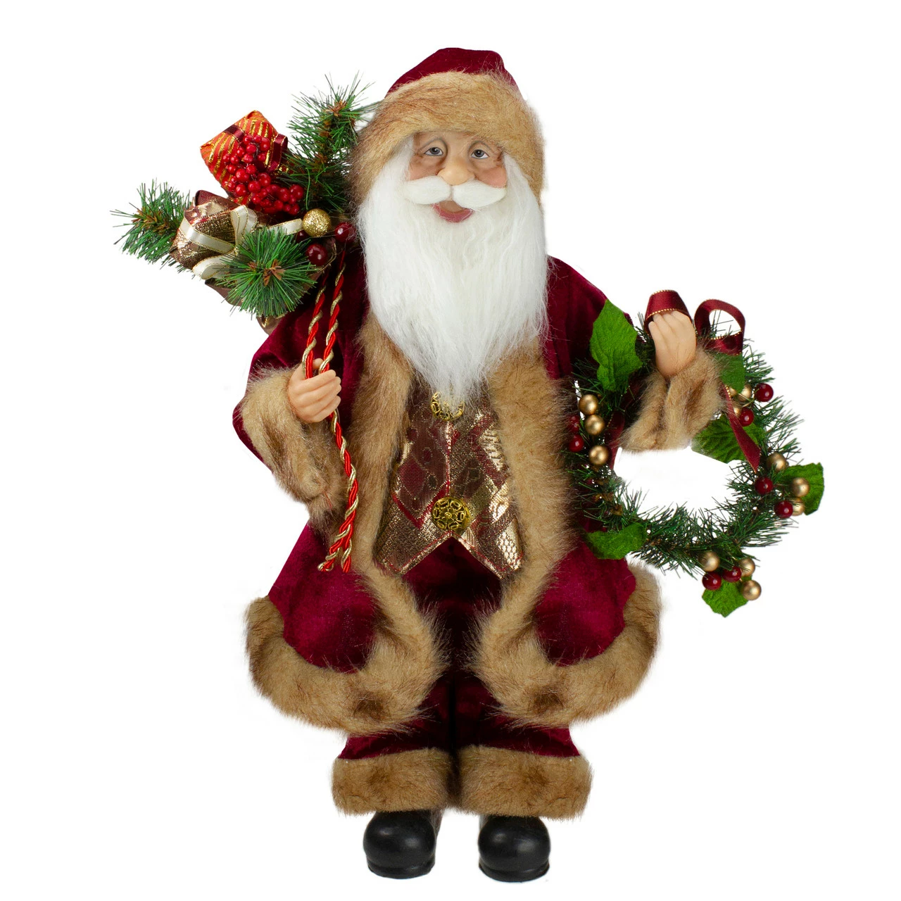 Northlight 18" Red Santa Claus Holding A Wreath And Gift Bag Christmas Figurine 1 Northlight 18" Red Santa Claus Holding A Wreath And Gift Bag Christmas Figurine
