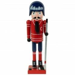 Northlight 14" Blue And Red Wooden Christmas Ice Hockey Player Nutcracker