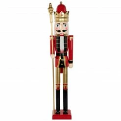 Northlight 6' Giant Commercial Size Wooden Red, Black And Gold Christmas Nutcracker King With Scepter