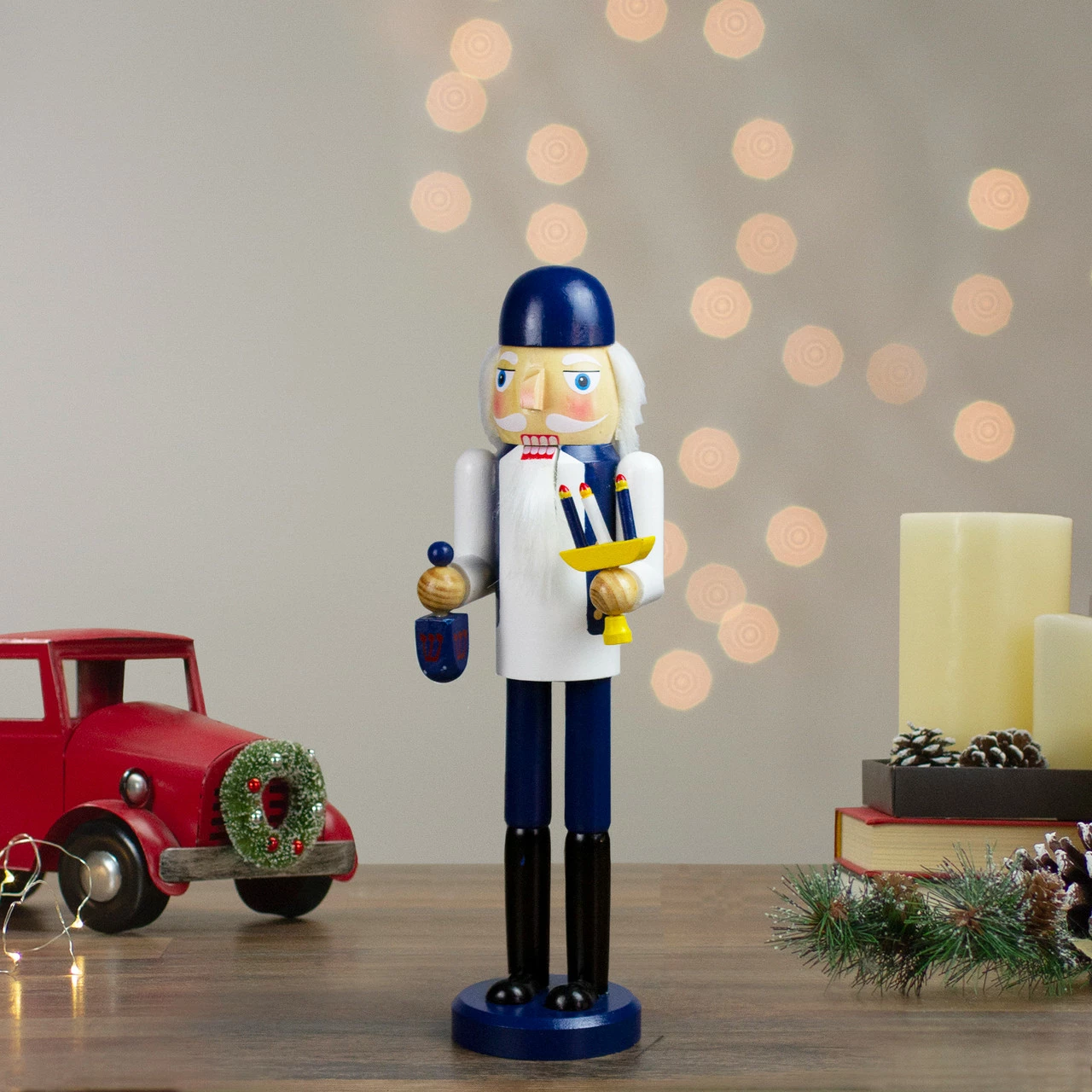 Northlight 14" Wooden Hanukkah Nutcracker With Menorah And Dreidel 2 Northlight 14" Wooden Hanukkah Nutcracker With Menorah And Dreidel - Image 2