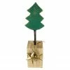 Northlight 16.75" Green Metal Tree In Chunky Wood Base Christmas Decor