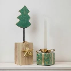 Northlight 16.75" Green Metal Tree In Chunky Wood Base Christmas Decor -Northlight Shop northlight fh93186 style 36119.1647652766
