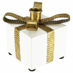 Northlight 4.5" White Metal Gift Box Christmas Taper Candle Holder -Northlight Shop northlight fh93194 2 03268.1647998795