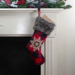 Northlight 19" Red And Black Buffalo Plaid Christmas Stocking With Snowflake -Northlight Shop northlight fo26666 5 17819.1608349777