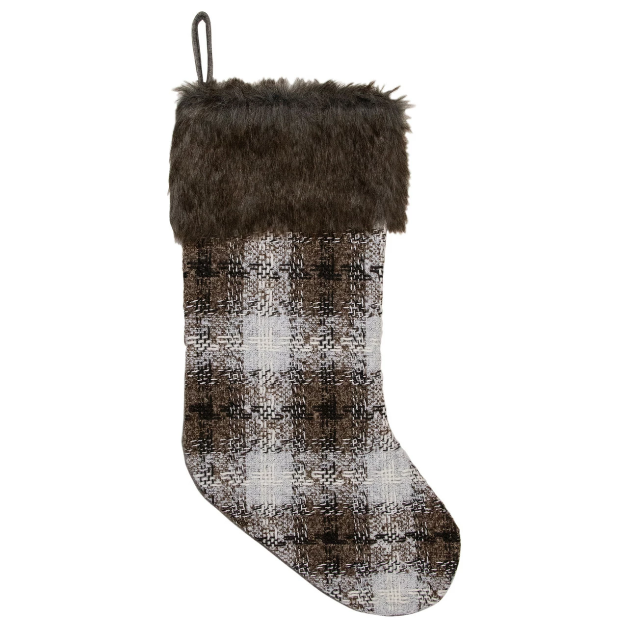Northlight 18" Brown And White Buffalo Plaid Christmas Stocking 1 Northlight 18" Brown And White Buffalo Plaid Christmas Stocking