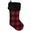 Northlight 21.5" Red And Black Plaid With Dots And Faux Fur Cuff Christmas Stocking