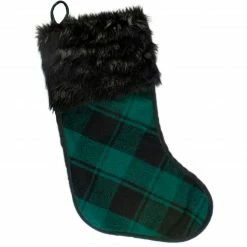Northlight 19" Green And Black Plaid Christmas Stocking With Faux Fur