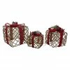 Northlight Set Of 3 LED Rustic Rattan Christmas Gift Boxes With Pinecones