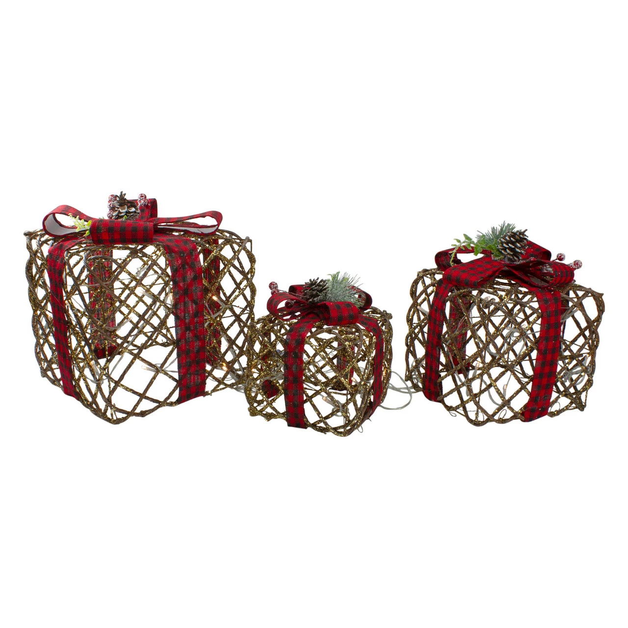 Northlight Set Of 3 LED Rustic Rattan Christmas Gift Boxes With Pinecones 1 Northlight Set Of 3 LED Rustic Rattan Christmas Gift Boxes With Pinecones
