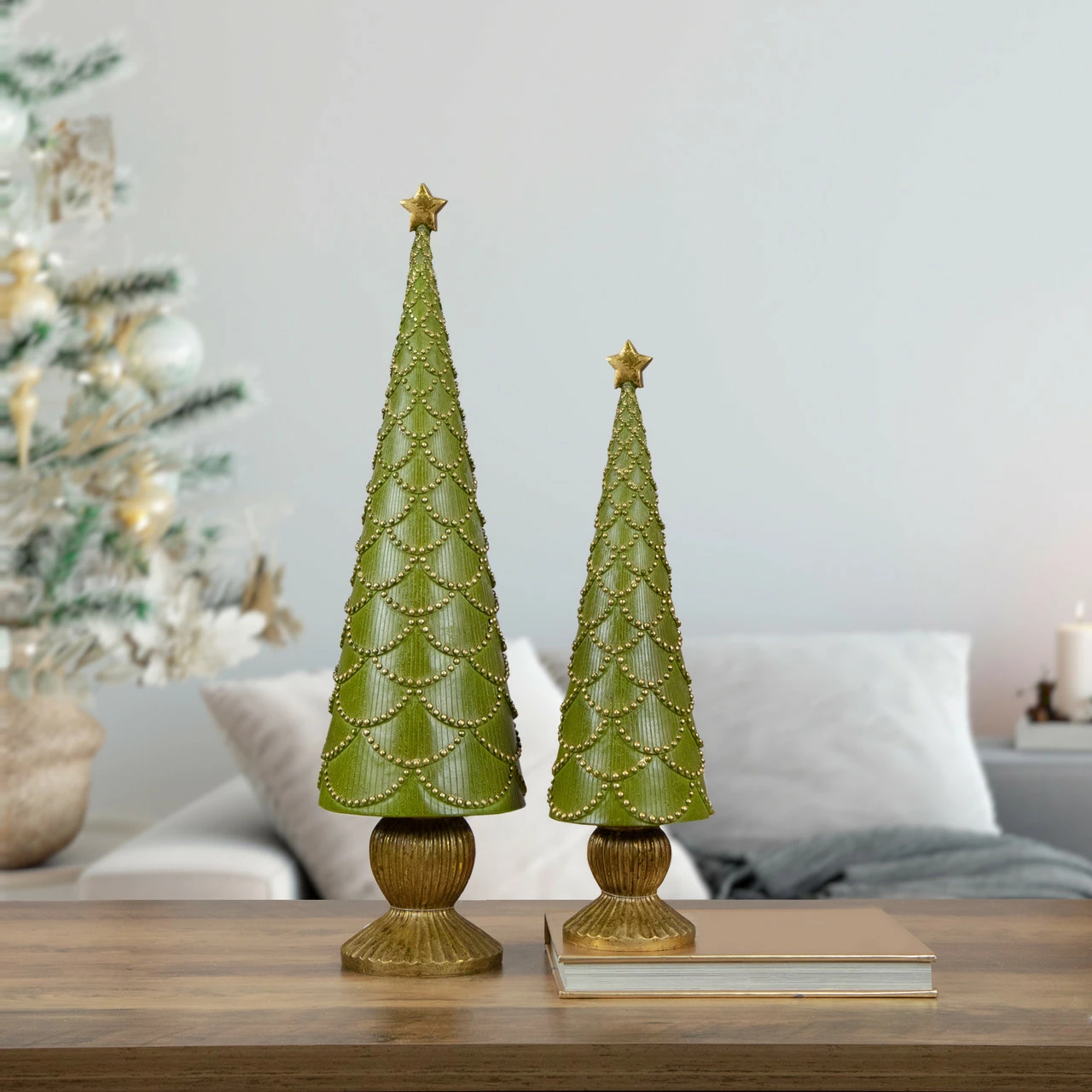 Northlight 17" Green Christmas Tree Cone On Pedestal With Star Topper Tabletop Decor 2 Northlight 17" Green Christmas Tree Cone On Pedestal With Star Topper Tabletop Decor - Image 2