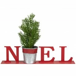 Northlight 13" Red "NOEL" Potted Faux Pine In Metal Planter Christmas Tabletop Plaque