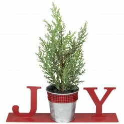 Northlight 10" Red "JOY" Potted Faux Pine In Metal Planter Christmas Tabletop Plaque