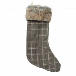 Northlight 17.5" Gray And Brown Plaid Christmas Stocking With Cuff