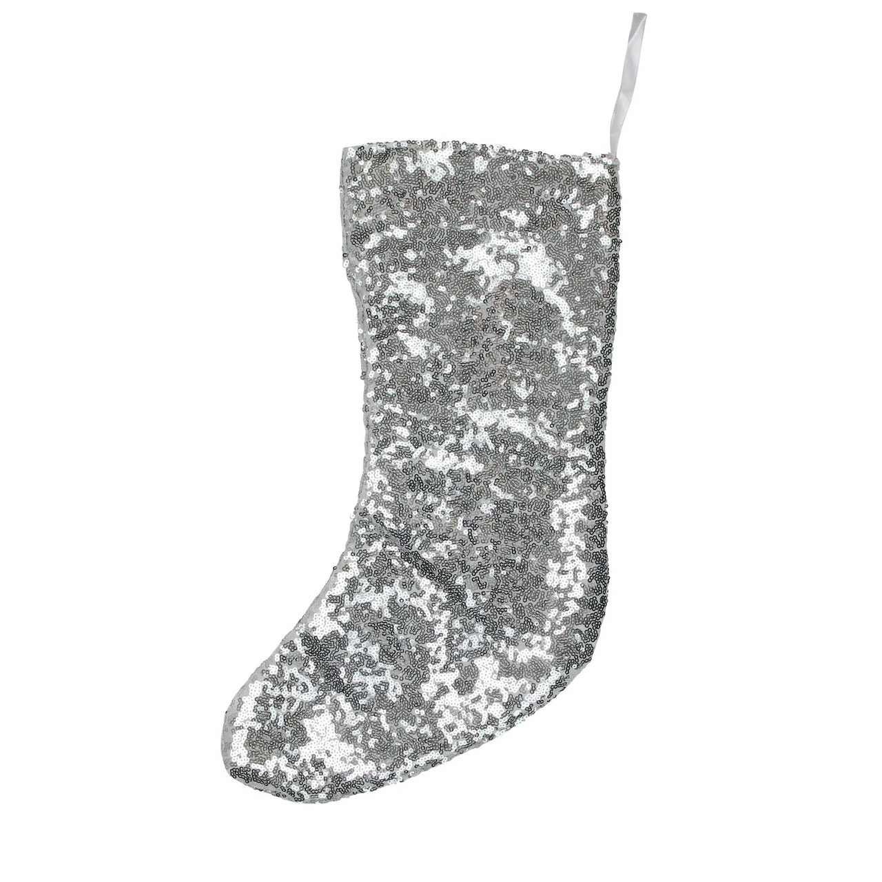Northlight 17.5" White And Gray Sequins Hanging Christmas Stocking 3 Northlight 17.5" White And Gray Sequins Hanging Christmas Stocking - Image 3