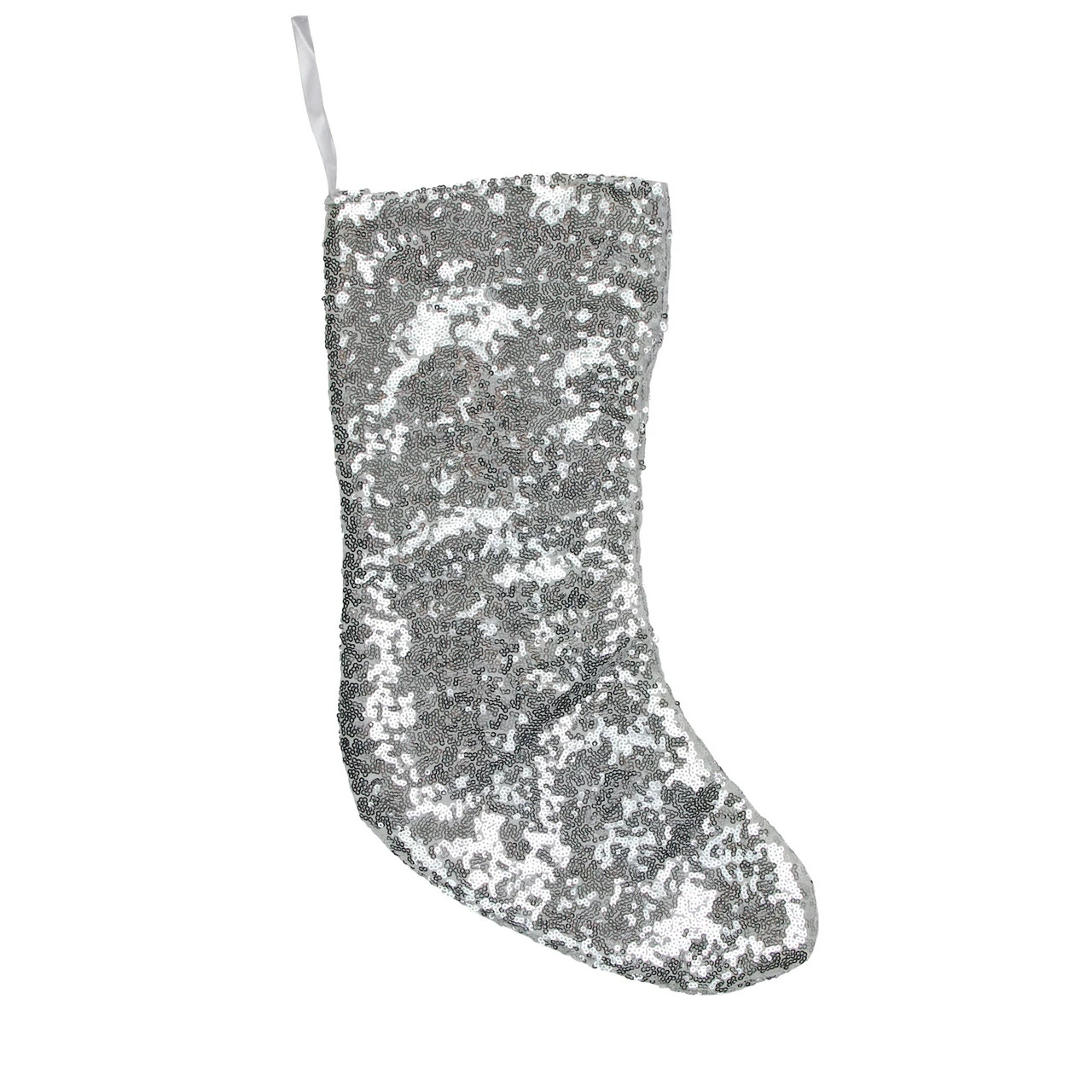 Northlight 17.5" White And Gray Sequins Hanging Christmas Stocking 1 Northlight 17.5" White And Gray Sequins Hanging Christmas Stocking
