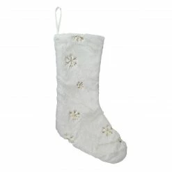 Northlight 18" White Faux Fur Christmas Stocking With Gold Sequined Snowflakes
