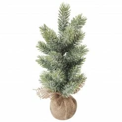 Northlight 11.75" Frosted Icy Pine Tree In Burlap Base Christmas Decoration