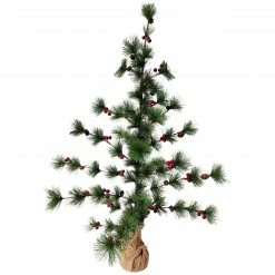 Northlight 35.25" Winter Berry Pine Tree With Pine Cones In Jute Base Christmas Decoration