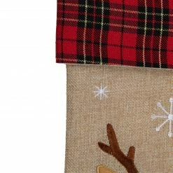 Northlight 19" Burlap Plaid Whimsical Reindeer Waiving Christmas Stocking -Northlight Shop northlight j90437 2 sample 17116.1608350166