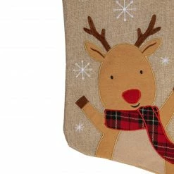 Northlight 19" Burlap Plaid Whimsical Reindeer Waiving Christmas Stocking -Northlight Shop northlight j90437 3 sample 86183.1665610437