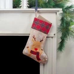 Northlight 19" Burlap Plaid Whimsical Reindeer Waiving Christmas Stocking -Northlight Shop northlight j90437 5 04495.1665610437