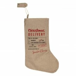 Northlight 19" Beige And Red "Christmas Delivery" Stocking With Hanging Tag