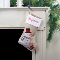 Northlight 19" Beige And Red Burlap "Merry Christmas" Snowman Christmas Stocking -Northlight Shop northlight j90441 5 83035.1608349774