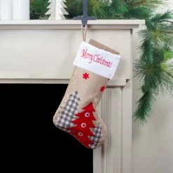 Northlight 19" Beige And Red Burlap "Happy Holidays" Forest Trees Christmas Stocking -Northlight Shop northlight j90443 5 59451.1608349776