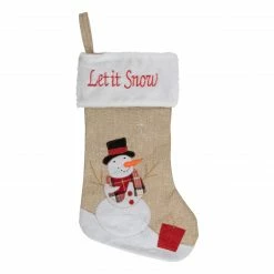 Northlight 19" Beige And Red Burlap "Let It Snow" Snowman Christmas Stocking
