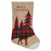 Northlight 19" Beige And Red Plaid Reindeer With Forest Trees Christmas Stocking