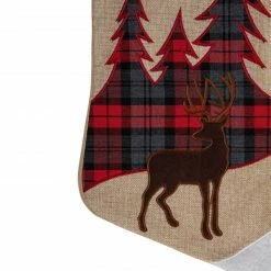 Northlight 19" Beige And Red Plaid Reindeer With Forest Trees Christmas Stocking -Northlight Shop northlight j90446 3 64461.1603850825
