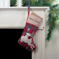 Northlight 19" Red And Green Plaid 'Merry Christmas' Reindeer Stocking -Northlight Shop northlight j90448 5 33173.1620236688