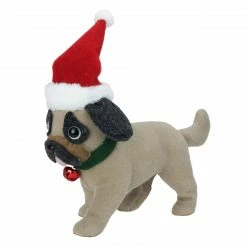 Northlight 13.25" Plush Brown And Gray Pug Dog With Santa Hat Christmas Decoration -Northlight Shop northlight ja15793 79860.1588405860
