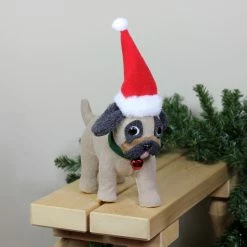 Northlight 13.25" Plush Brown And Gray Pug Dog With Santa Hat Christmas Decoration -Northlight Shop northlight ja15793 styled 79792.1588405861