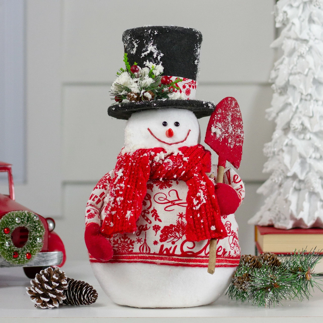 Northlight 12.5" White And Red Standing Snowman With Shovel Table Top Christmas Decoration 2 Northlight 12.5" White And Red Standing Snowman With Shovel Table Top Christmas Decoration - Image 2