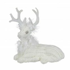 Northlight 9.75" White Cable Knit Sitting Reindeer Christmas Figure