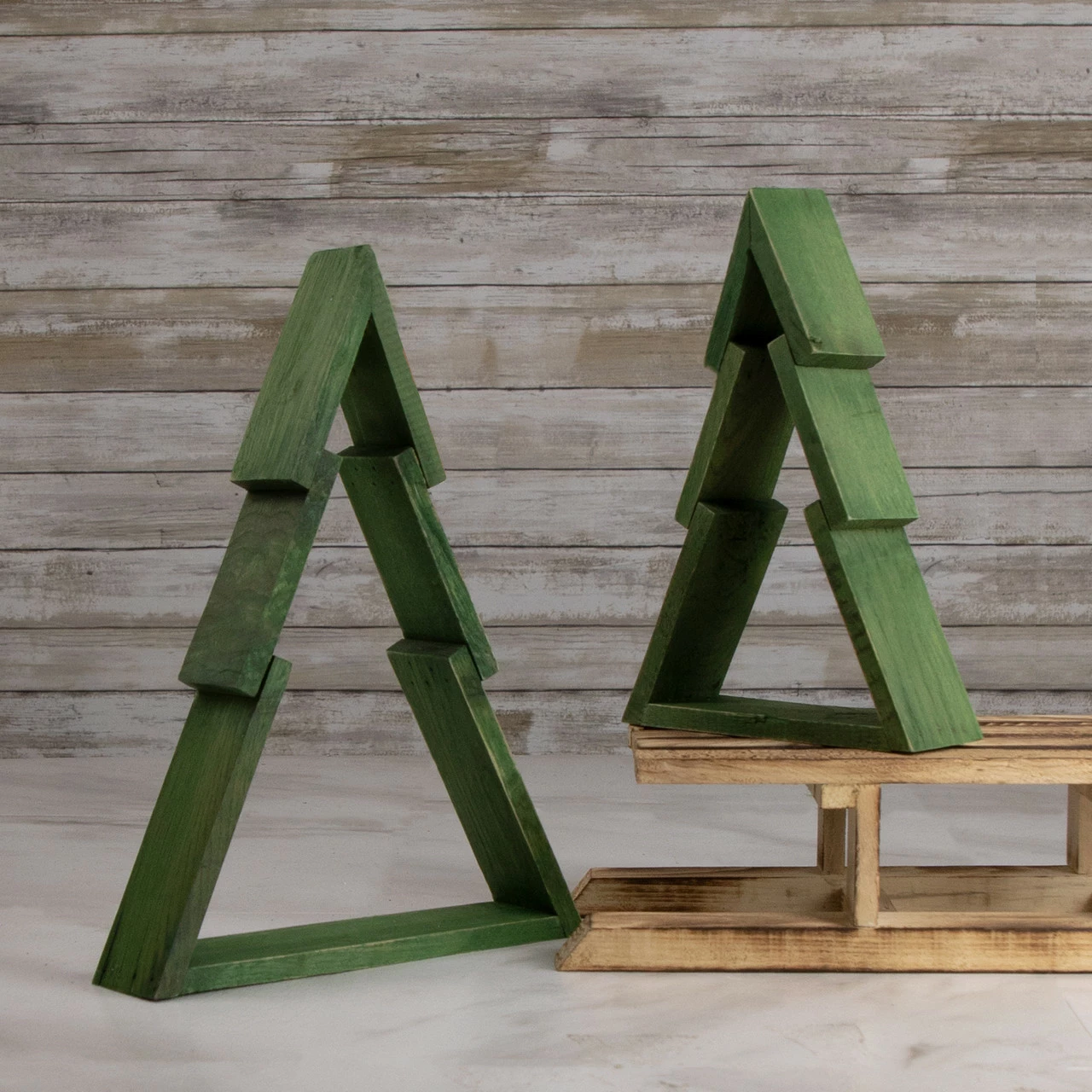 Northlight 12" Green Geometric Wooden Christmas Tree Tabletop Display 2 Northlight 12" Green Geometric Wooden Christmas Tree Tabletop Display - Image 2