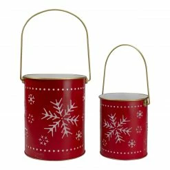 Northlight Set Of 2 Red And Gold Metal Snowflake Candle Lanterns Christmas Decoration