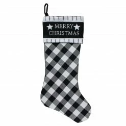 Northlight 20.5" Black And White "Merry Christmas" Christmas Stocking With Blanket Stitch Cuff