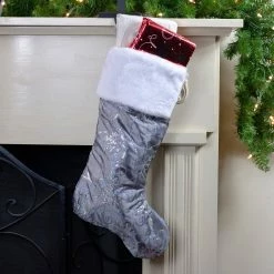 Northlight 22" Silver Metallic Sequined Christmas Stocking With Faux Fur Cuff -Northlight Shop northlight l27893 3 96142.1665580040