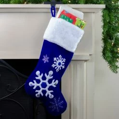 Northlight 22.25" Blue And White Velveteen Embroidered Christmas Stocking -Northlight Shop northlight l27898 4201 32775.1588369034