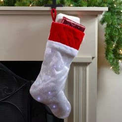 Northlight 22.25" LED Lighted White Iridescent Glittered Christmas Stocking With Red Cuff 4 Northlight 22.25" LED Lighted White Iridescent Glittered Christmas Stocking With Red Cuff -Northlight Shop northlight l27908 3 92110.1588389092