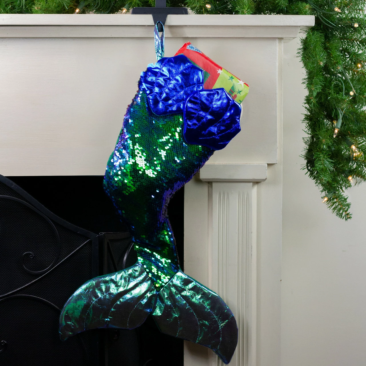 Northlight 24" Green And Black Sequined Iridescent Mermaid Christmas Stocking 2 Northlight 24" Green And Black Sequined Iridescent Mermaid Christmas Stocking - Image 2