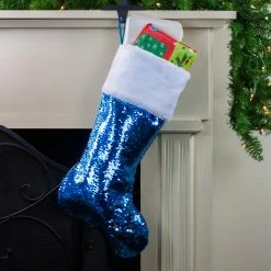 Northlight 22.75" Sky Blue And Silver Reversible Sequined Christmas Stocking With Faux Fur Cuff -Northlight Shop northlight l27914 4 72371.1588344221
