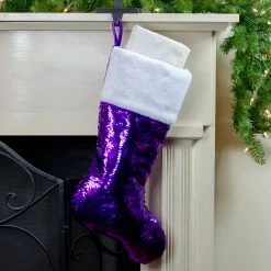 Northlight 23.25" Purple And Silver Reversible Sequined Christmas Stocking With Faux Fur Cuff -Northlight Shop northlight l27915 6 33841.1665610428