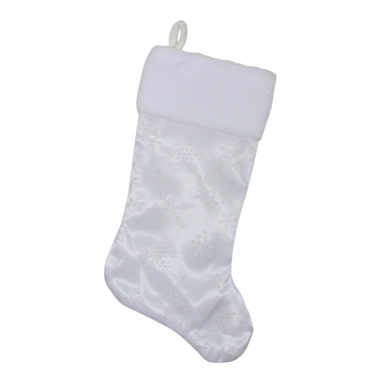 Northlight 20.5" White Iridescent Glittered Snowflake Christmas Stocking 1 Northlight 20.5" White Iridescent Glittered Snowflake Christmas Stocking